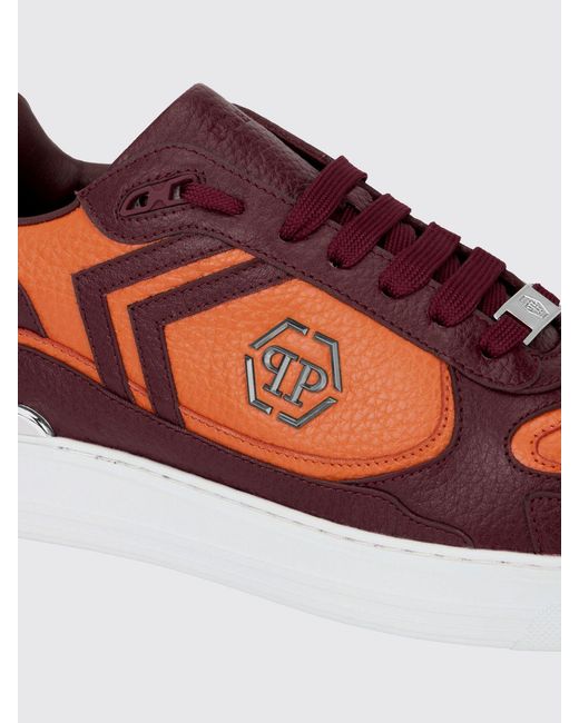 Philipp Plein Red Pit-$Top Monogram Leather Low-Top Trainers With Hexagon Logo for men