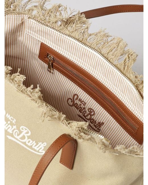 Mc2 Saint Barth Natural Cotton Bag With Embroidered Logo