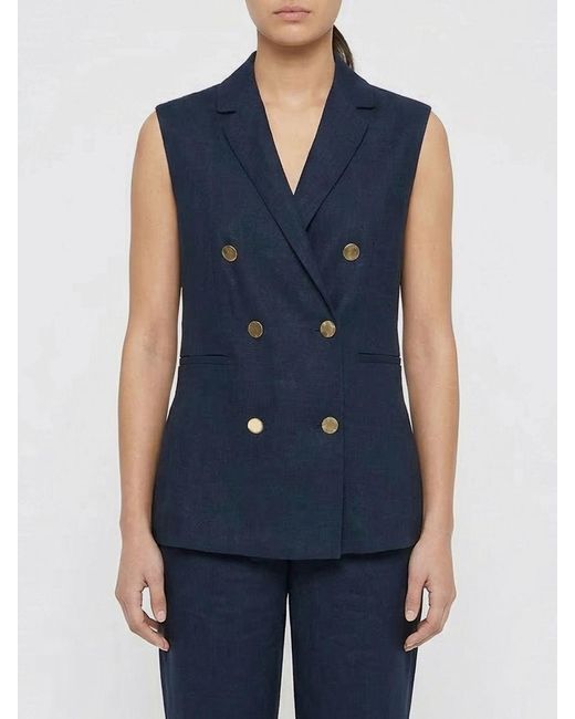 Max Mara Blue Double-Breasted Linen Vest