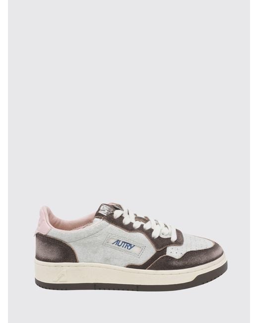 Autry White Medalist Low Super Vintage Leather And Suede Sneakers With Worn Effect