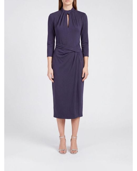 Giorgio Armani Blue Long-Sleeved Midi Sheath Dress