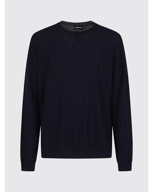 Giorgio Armani Blue Cotton And Silk Crewneck Sweater for men