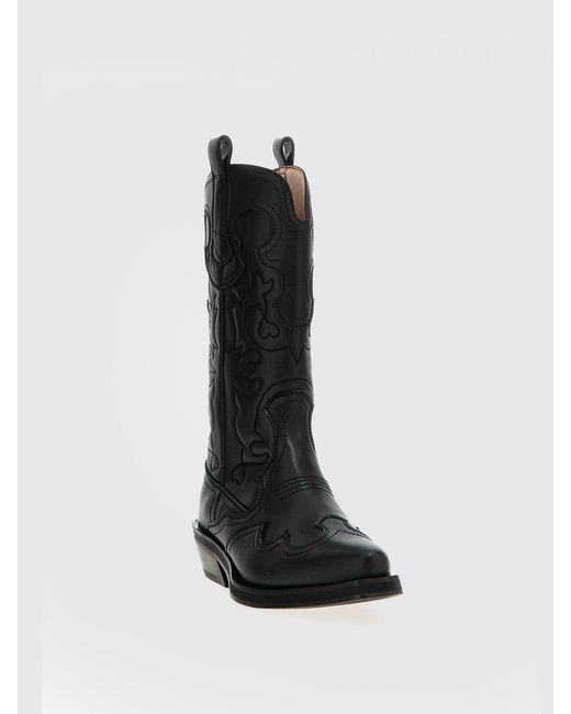 Ganni Black Recycled Leather Blend Boot With Embroidery