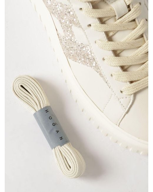 Hogan Natural H-Stripes Leather Sneakers With Glitter