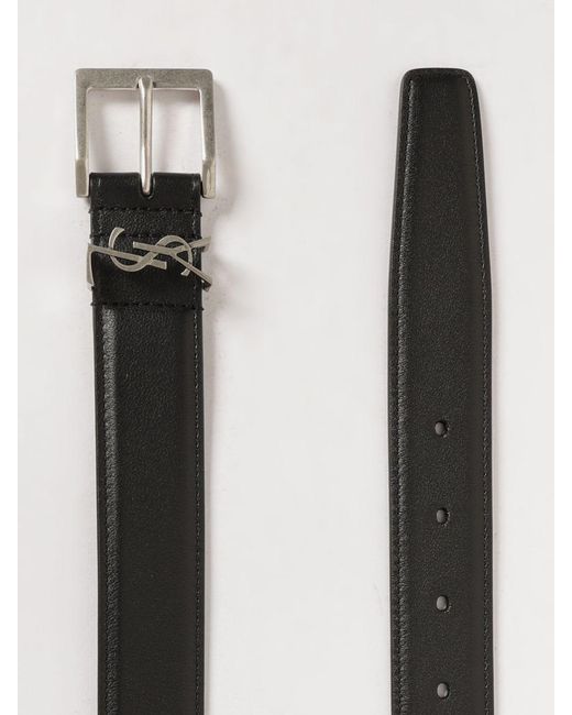 Saint Laurent Gray Calfskin Leather Belt for men