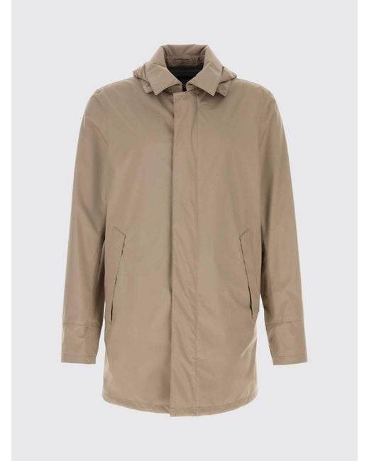 Herno Natural Hooded Technical Fabric Raincoat With Back Vent for men