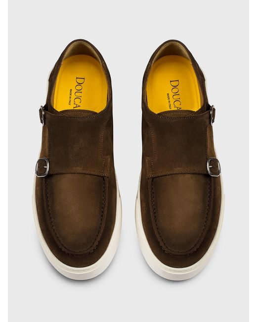 Doucal's Brown Suede Monk Strap Shoes for men