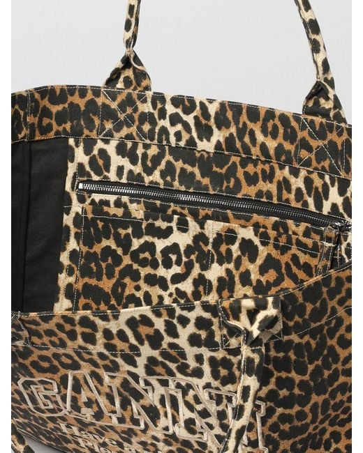 Ganni Metallic Animal Print Tote Shoulder Bag