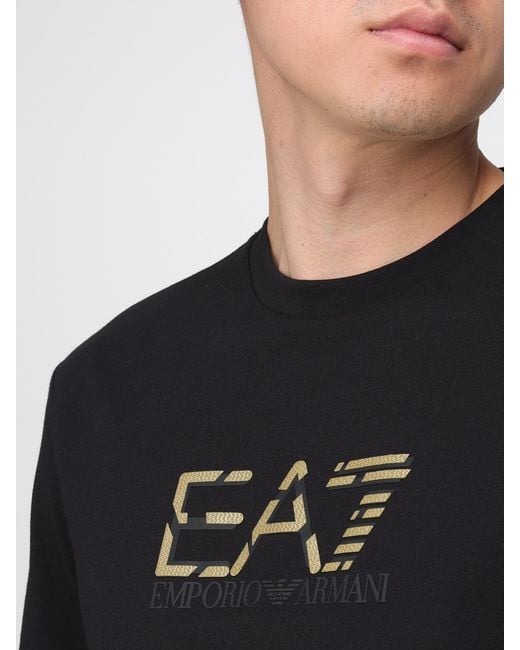 EA7 Black Cotton T-Shirt With Logo for men