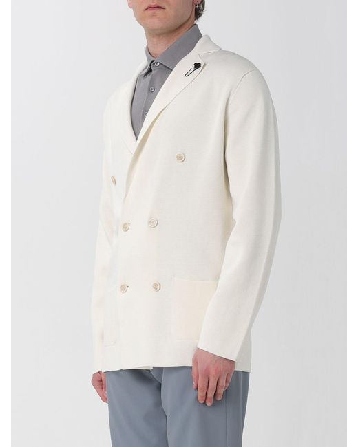 Lardini White Double-Breasted Cotton Knit Jacket for men