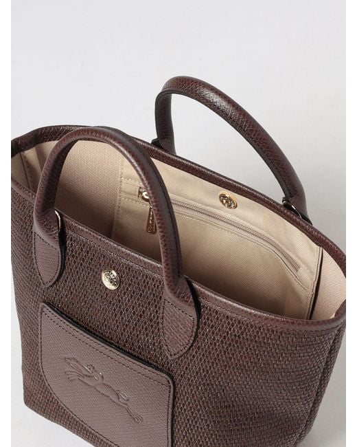 Longchamp Brown Le Pliage Collection Raffia Mini Tote With Leather Handles