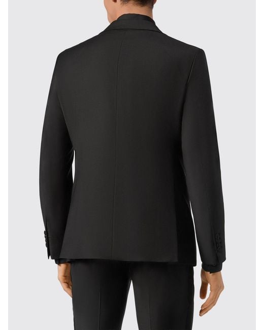 Philipp Plein Black Single-Breasted Wool Blend Blazer for men