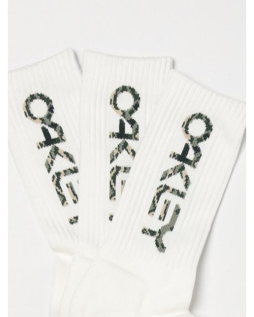 Oakley Natural Set Of 3 Pairs Of Ribbed Stretch Cotton Socks With Jacquard Logo for men