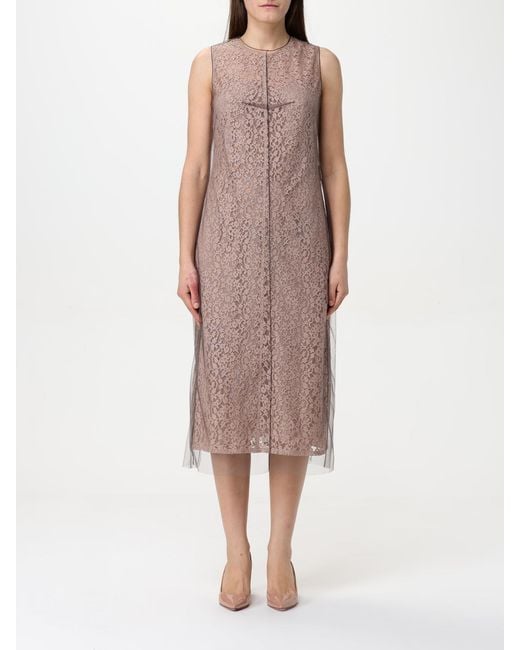 Fendi Multicolor Lace Midi Dress With Tulle Overlay