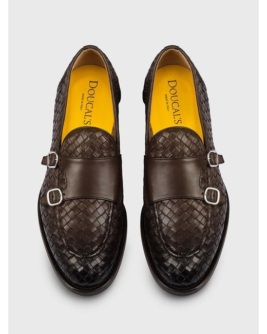 Doucal's White Braided Leather Monk Strap for men