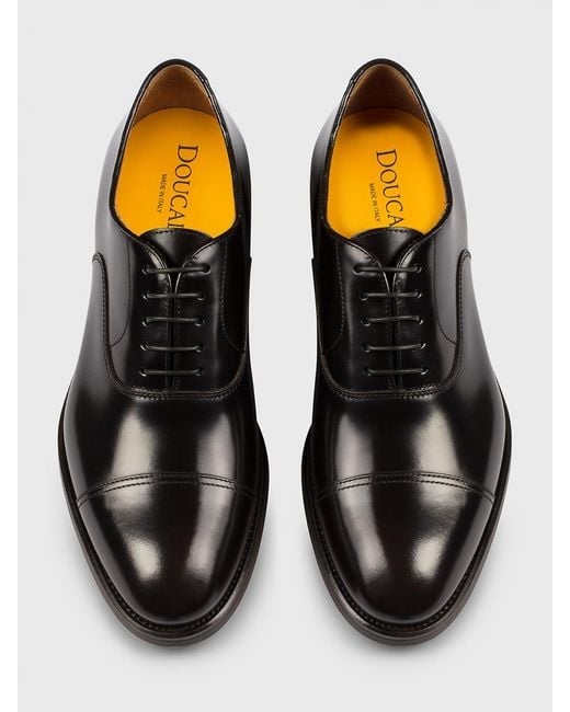 Doucal's Black Brushed Leather Oxford Shoes for men