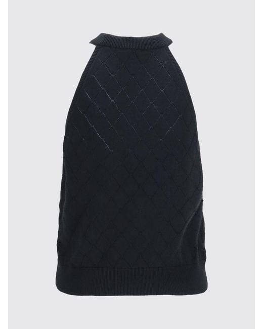 Top De Punto Con Cuello Halter De Pura Lana Merina Balmain de color Blue