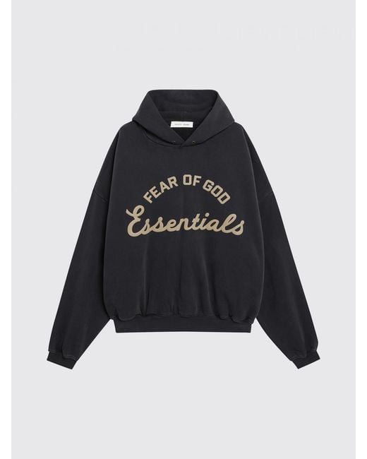 Fear Of God Black Cotton Hoodie With Contrast Logo And Dropped Shoulders for men