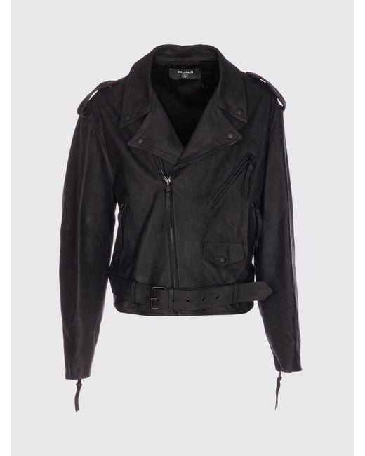Balmain Black Leather Biker Jacket for men