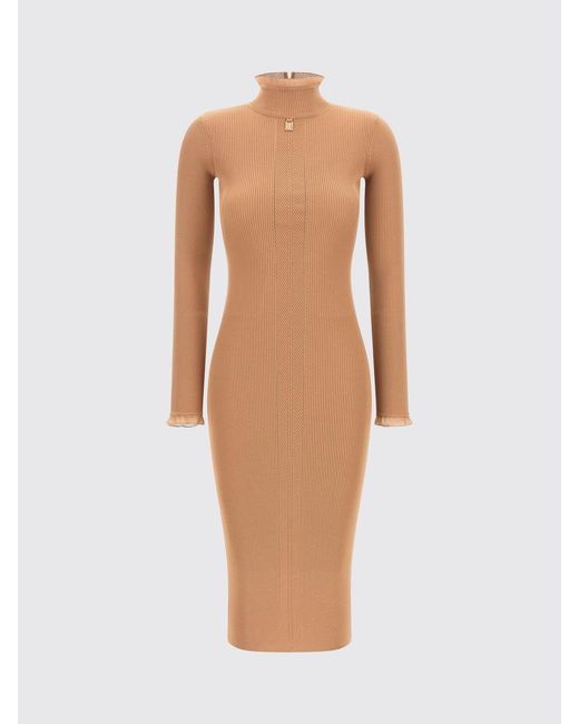 Elisabetta Franchi White Slim Fit Turtleneck Midi Knit Dress