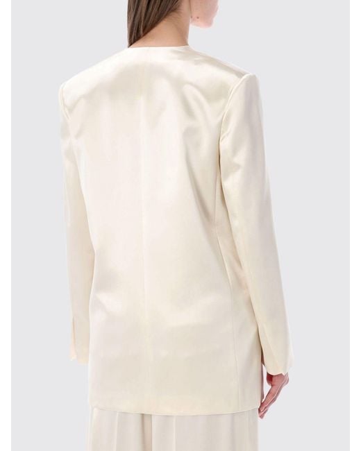 Alberta Ferretti Natural Double-Breasted Satin Blazer