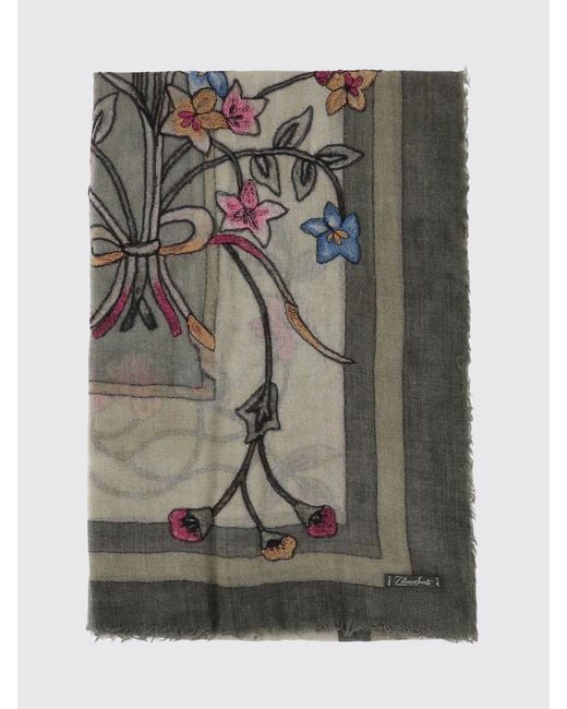 Faliero Sarti Gray Printed Wool Scarf Chantal