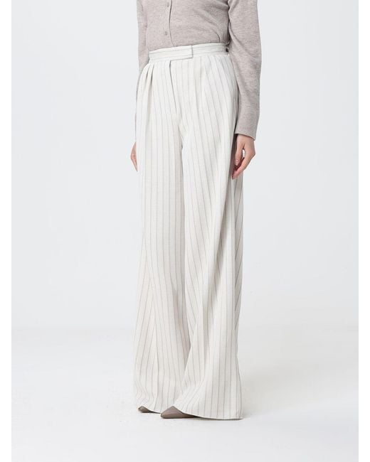 Max Mara White Striped Cotton Palazzo Trousers