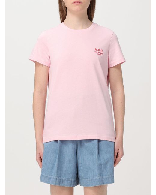 T-shirt in jersey biologico con logo ricamato di A.P.C. in Pink