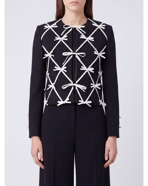 Moschino Couture Blue Bow-Embellished Crewneck Cropped Blazer