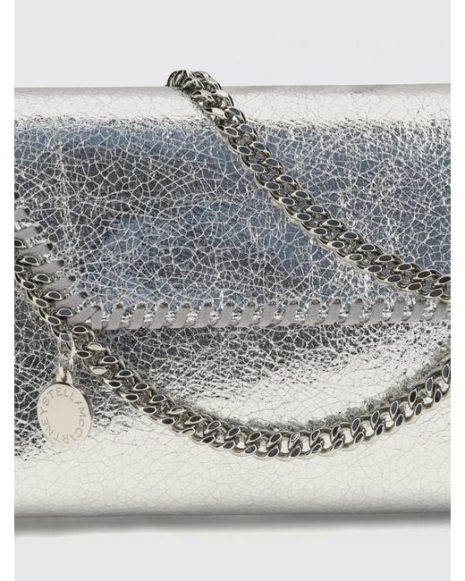 Stella McCartney Gray Falabella Crackle-Effect Faux Leather Wallet On Chain