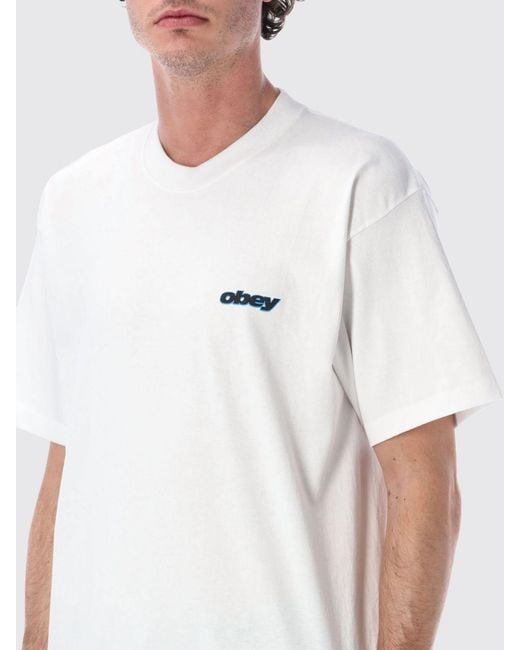 Obey White Printed Cotton T-Shirt for men