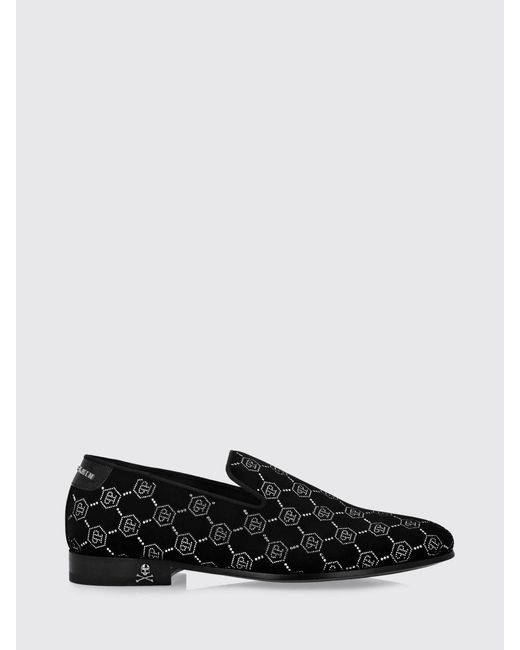 Philipp Plein White Velvet Loafers With Rhinestone Hexagon for men