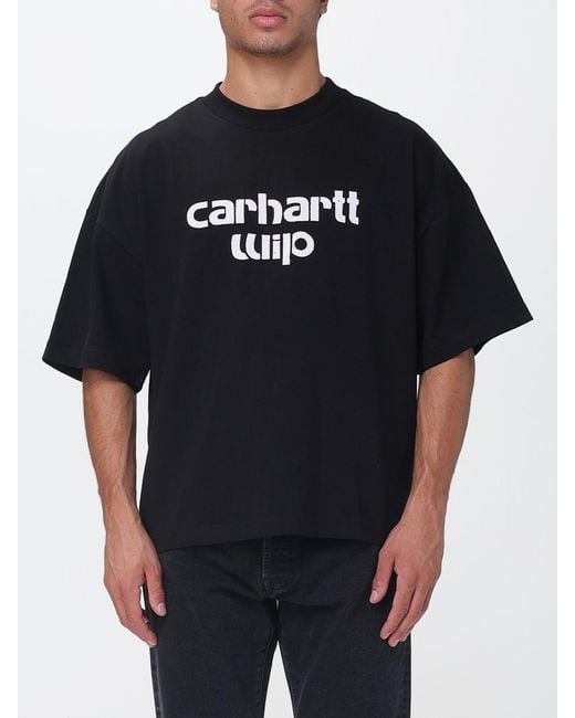 Carhartt Black Front Logo Print Cotton T-Shirt for men