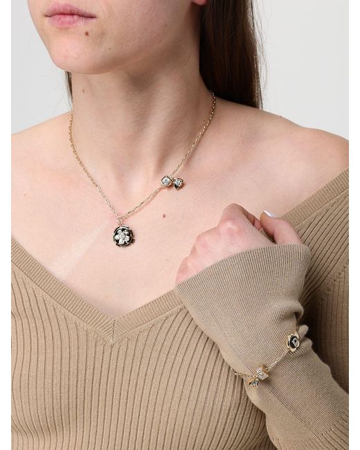 Ferragamo Natural Brass Necklace With Rhinestone Pendant