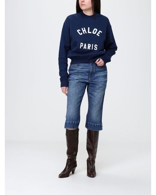 Chloé Blue ChloÉ Cotton Crewneck Sweatshirt With Logo