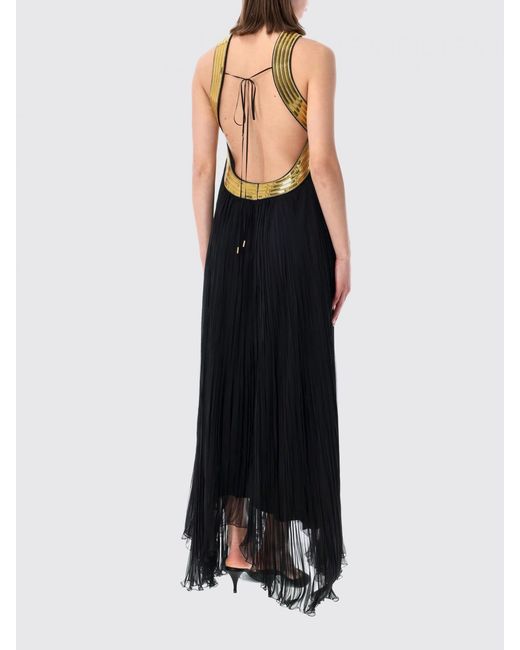 Alberta Ferretti Black Long Halterneck Linen Gown With Sequin Embellishments