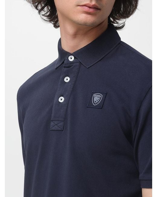 Blauer Blue Cotton Logo Polo Shirt for men