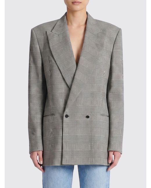 Balmain Gray Virgin Wool Double-Breasted Blazer