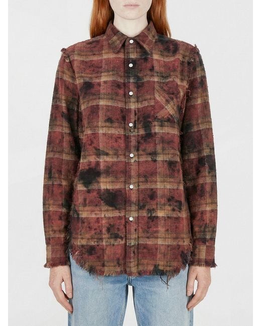 R13 Brown Used Cotton Shirt With Check Print