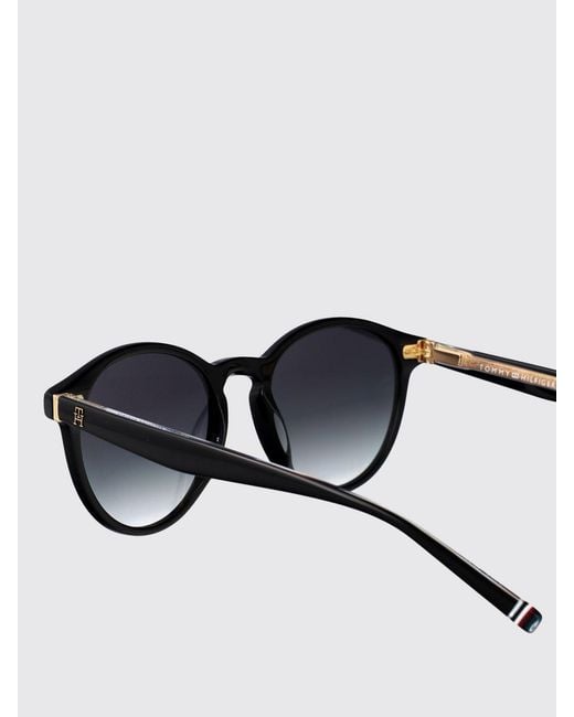 Tommy Hilfiger Black Rounded Acetate Sunglasses With Monogram