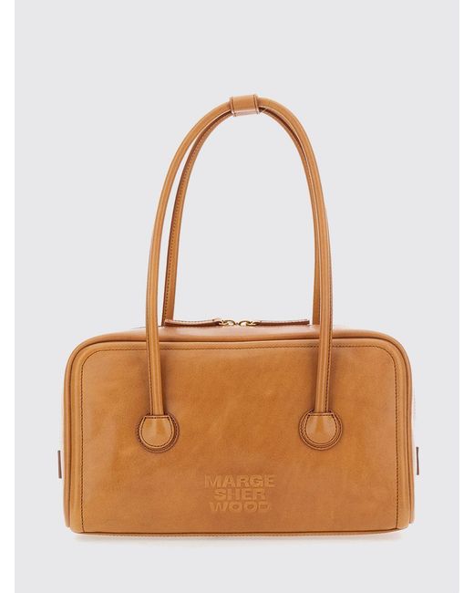 MARGE SHERWOOD Orange Boston Smooth Leather Shoulder Bag With Lettering Logo