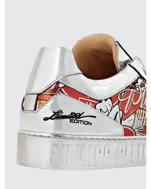 Philipp Plein White Laminated Patent Leather Sneakers With Graphic Print for men