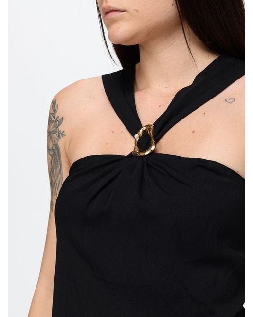 Forte_forte Black Criss-Cross Silk Blend Evening Top With Ring Detail