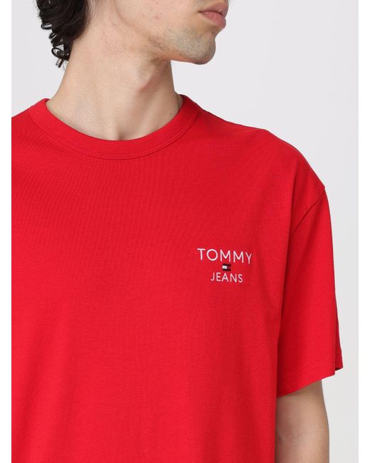 T-shirt in cotone di Tommy Hilfiger in Red da Uomo