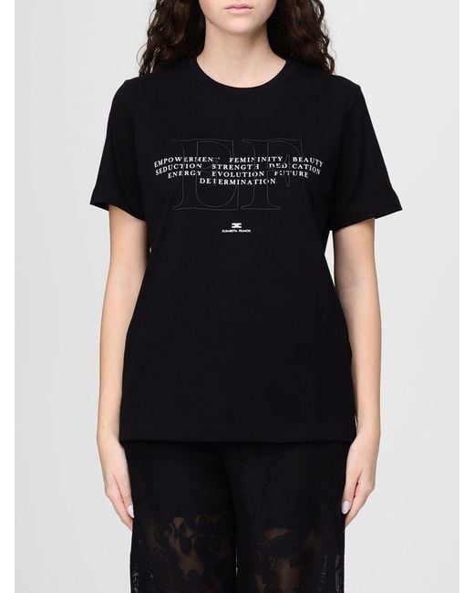 Elisabetta Franchi Black Cotton Slogan T-Shirts
