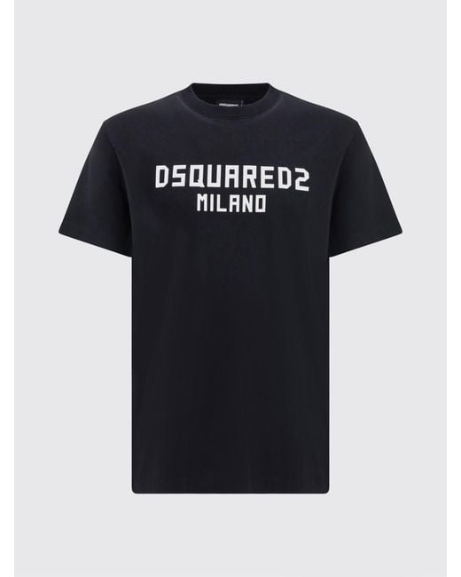DSquared² Blue Short-Sleeved Cotton T-Shirt With Contrasting Logo Print for men