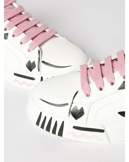 Dolce & Gabbana White Dolce &Amp Gabbana Portofino Light Strobel Hand-Painted Leather Sneakers