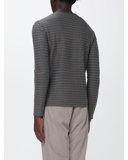 Emporio Armani Gray Slim Fit Zig-Zag Virgin Wool Sweater With Embroidered Logo for men