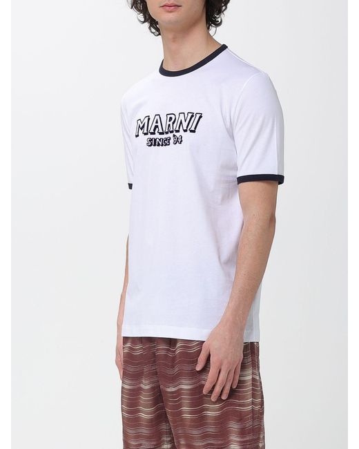 Marni White Cotton T-Shirt With Logo for men