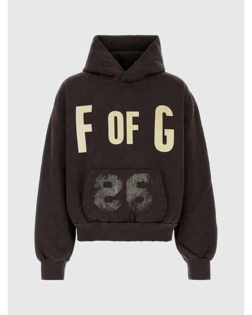 Fear Of God Gray Cotton Hoodie With Printed Logo And Pouch Pocket for men